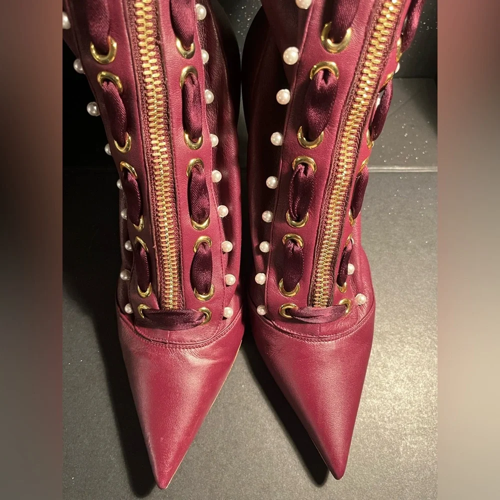 ALTUZARRA  Burgundy Women's Leather Ankle boots ! Size 39 1/2 - Picture 4 of 8
